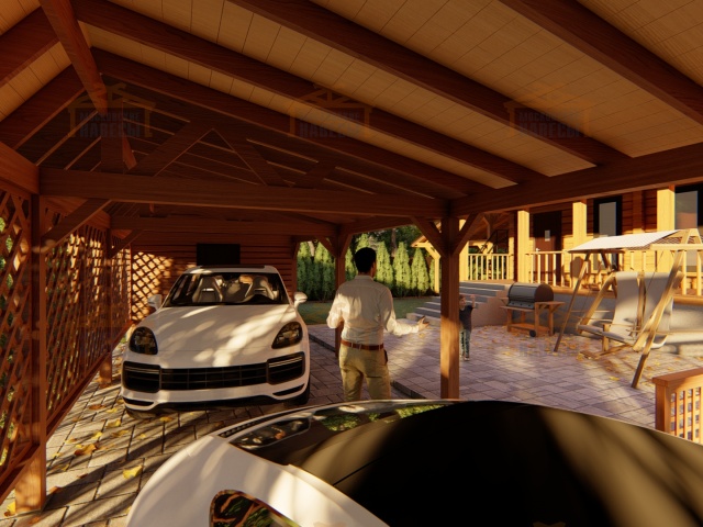 Деревянный навес для двух авто с хозблоком ЗЕНИТ — Фото 7