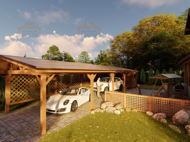 Деревянный навес для двух авто с хозблоком ЗЕНИТ — Фото 4