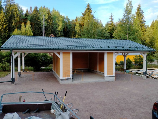 Навес для двух автомобилей с гаражом ТАЕЖНЫЙ — Фото 2